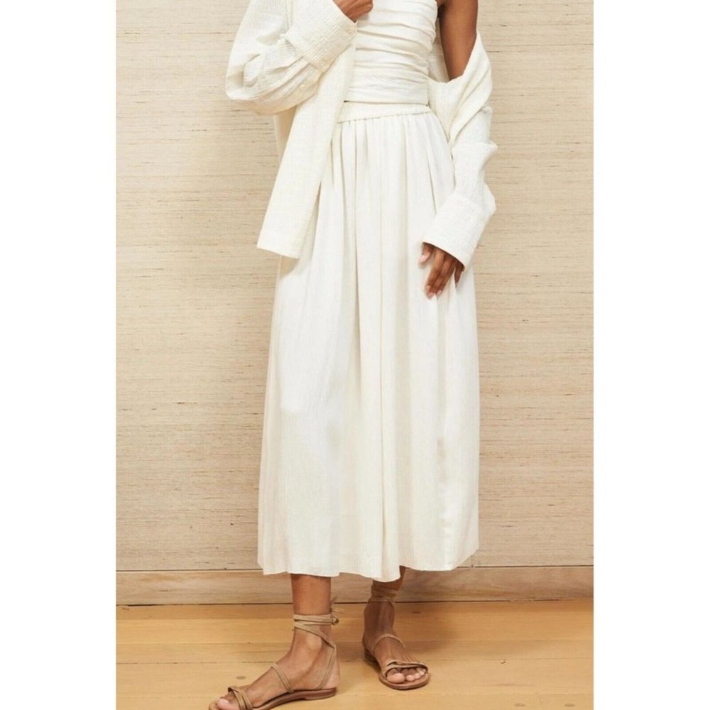 La Ligne Odile Crinkle Maxi Skirt Ivory Womens Size Large